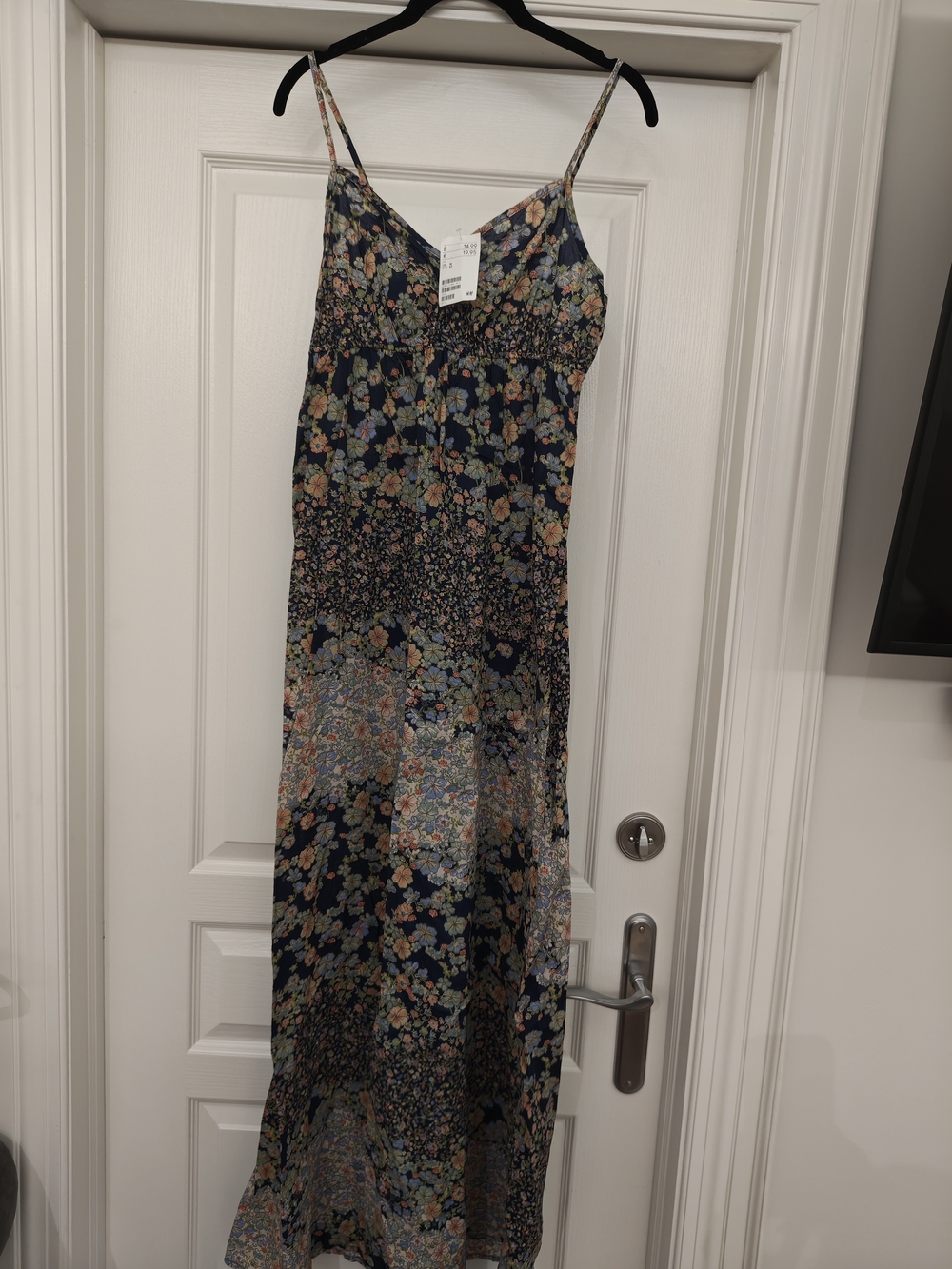 2010 H&M Navy Floral Maxi Dress with Multi-Color Print
